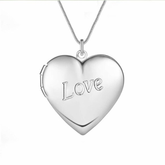 S925 Sterling Silver Charm Heart Shaped Frame Chain Necklace For Women - Picture 2 of 3